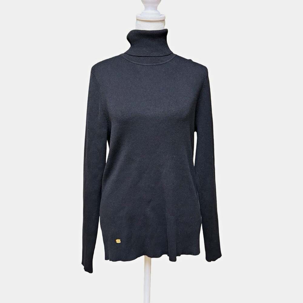 Lauren Ralph Lauren Black Ribbed Knit Turtleneck Pullover Sweater Womens XL